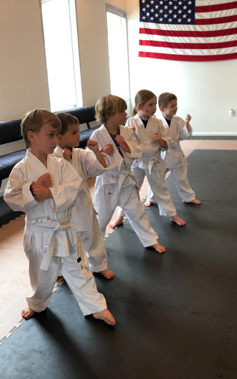 A child under five years old doing martial arts and starting his karate sport at a young age.